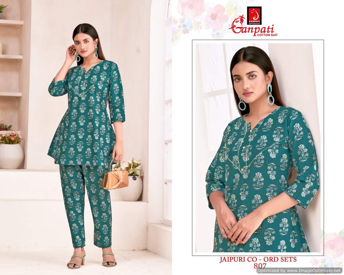 Jaipuri Vol 8 By Ganpati Heavy Pure Cotton Cord Set Top With Bottom Wholesale Shop In Surat